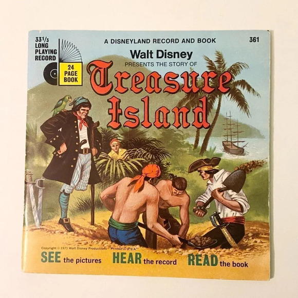 Vintage 1971 Disney Treasure Island  7 Inch Record and Book - Picture 1 of 14